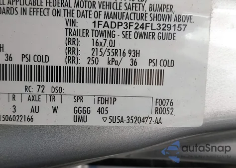 2015 Ford Focus Se из США, поврежденный, VIN 1FADP3F24FL329157